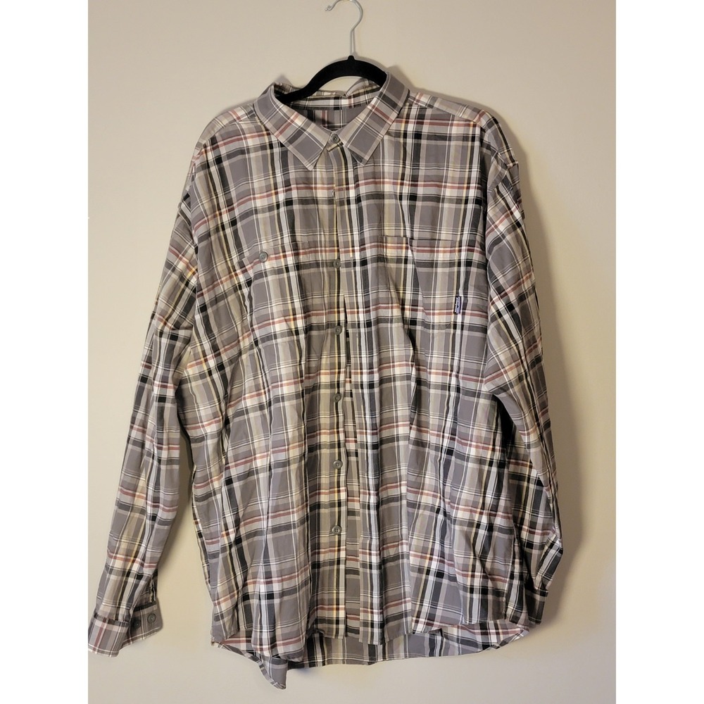 Patagonia‎ Men's Organic Cotton Shirt Size XL Button Down Long Sleeve Gray Plaid